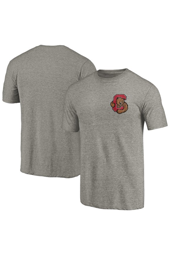 Men's Gray Heather Cornell Big Red Left Chest Distressed Logo Tri-Blend T-Shirt