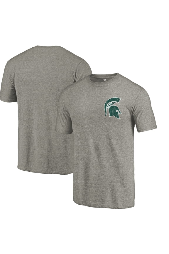Men's Gray Heather Michigan State Spartans Left Chest Distressed Logo Tri-Blend T-Shirt