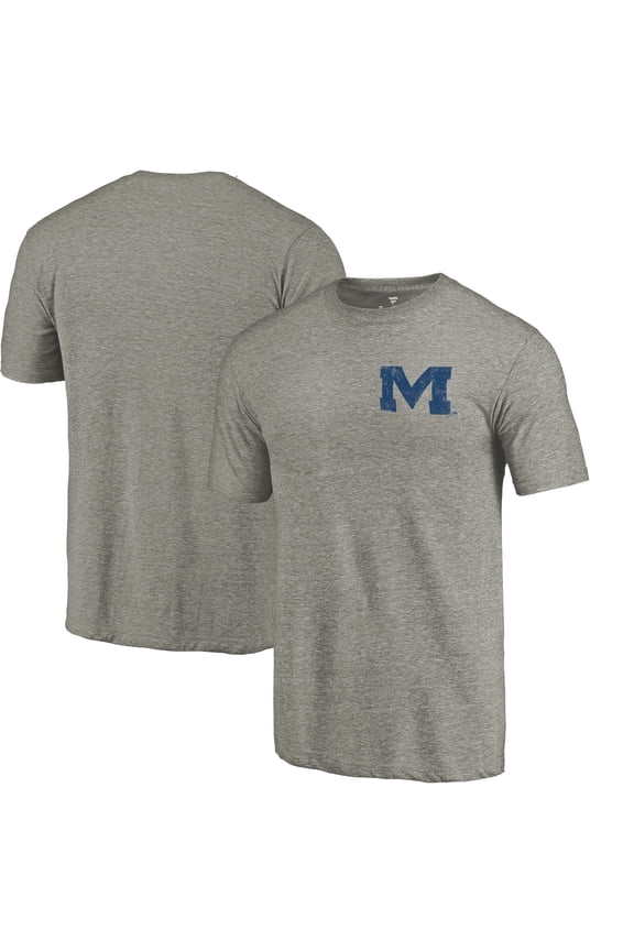 Men's Gray Heather Mississippi Ole Miss Left Chest Distressed Logo Tri-Blend T-Shirt