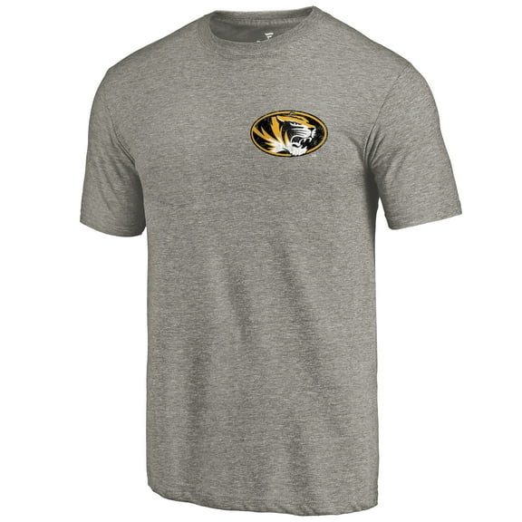 Men's Gray Heather Missouri Tigers Left Chest Distressed Logo Tri-Blend T-Shirt