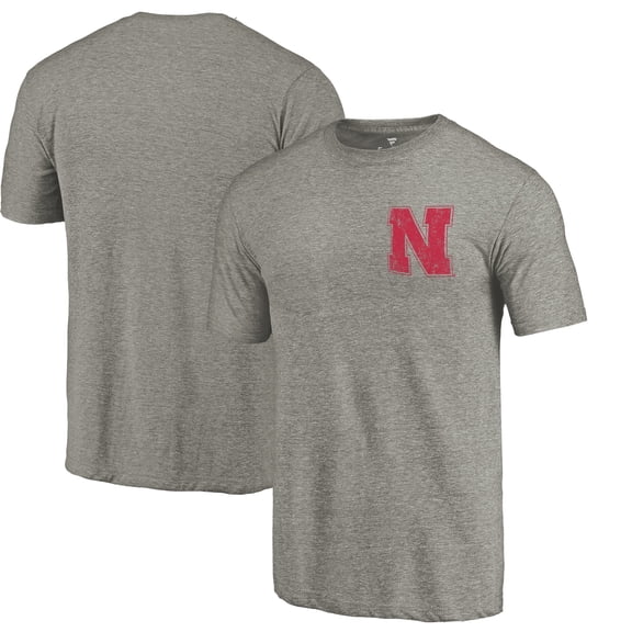Men's Gray Heather Nebraska Huskers Left Chest Distressed Logo Tri-Blend T-Shirt