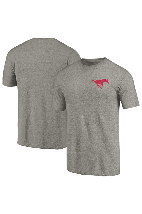 Men's Gray Heather Southern Methodist Mustangs Left Chest Distressed Logo Tri-Blend T-Shirt