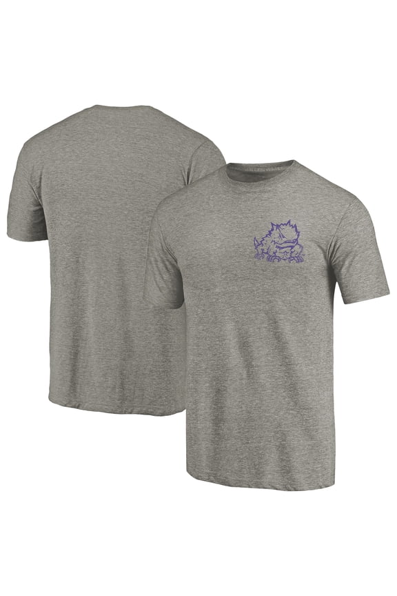 Men's Gray Heather Texas Christian University Horned Frogs Left Chest Distressed Logo Tri-Blend T-Shirt