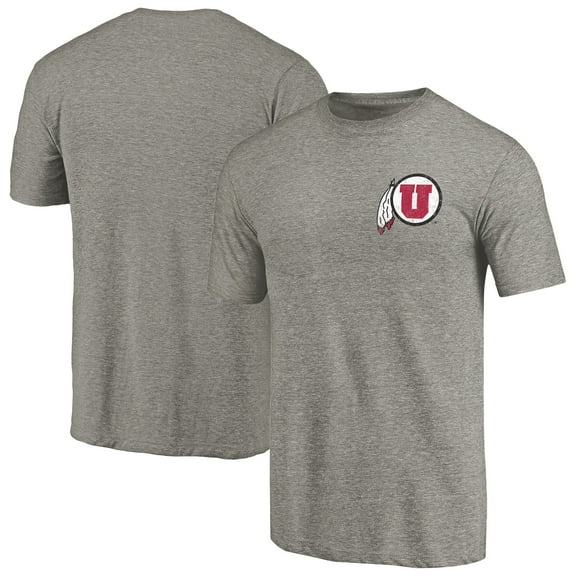 Men's Gray Heather Utah Utes Left Chest Distressed Logo Tri-Blend T-Shirt