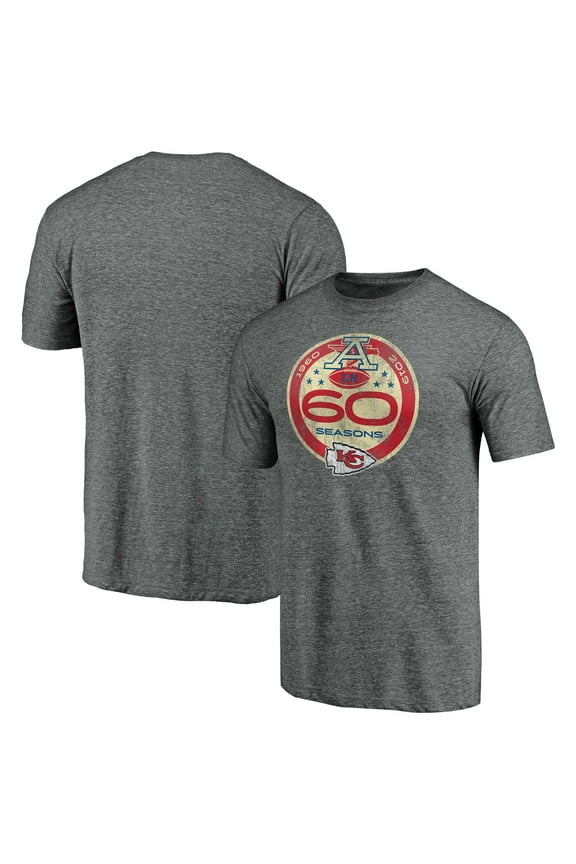 Men's Gray Kansas City Chiefs 60th Season Logo Weathered Tri-Blend T-Shirt