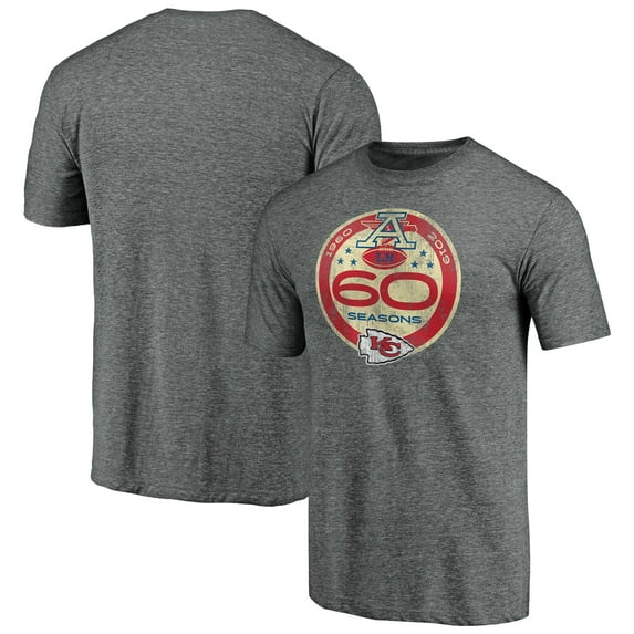 Men's Gray Kansas City Chiefs 60th Season Logo Weathered Tri-Blend T-Shirt