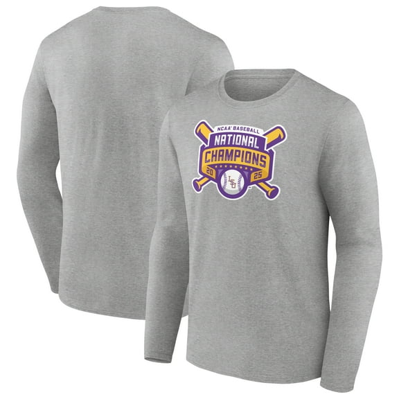 Men's Gray LSU Tigers 2025 NCAA Baseball Men's College World Series Champions Long Sleeve T-Shirt