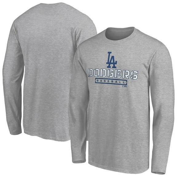 Men's Gray Los Angeles Dodgers Evanston Stencil Long Sleeve T-Shirt