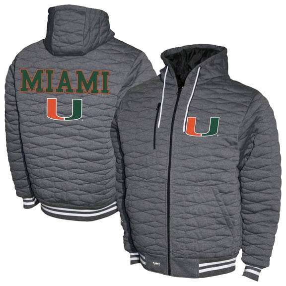 Men's  Gray Miami Hurricanes Quilted Full-Zip Hooded Jacket