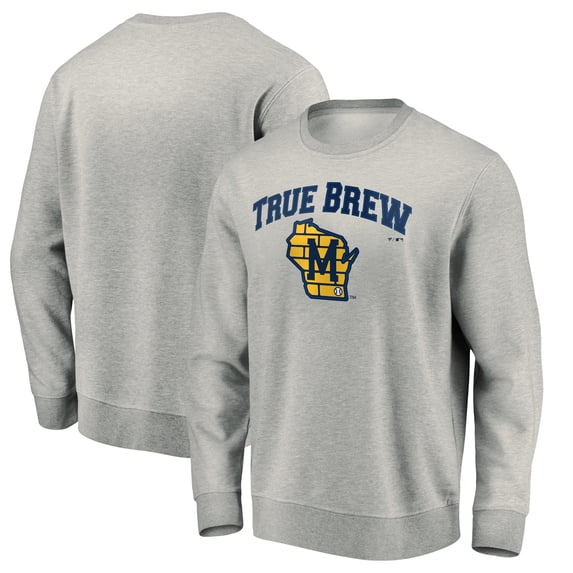 Men's Gray Milwaukee Brewers Heater Pullover Sweatshirt