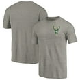 thumbnail image 1 of Men's Gray Milwaukee Bucks Primary Logo Left Chest Distressed Tri-Blend T-Shirt, 1 of 3