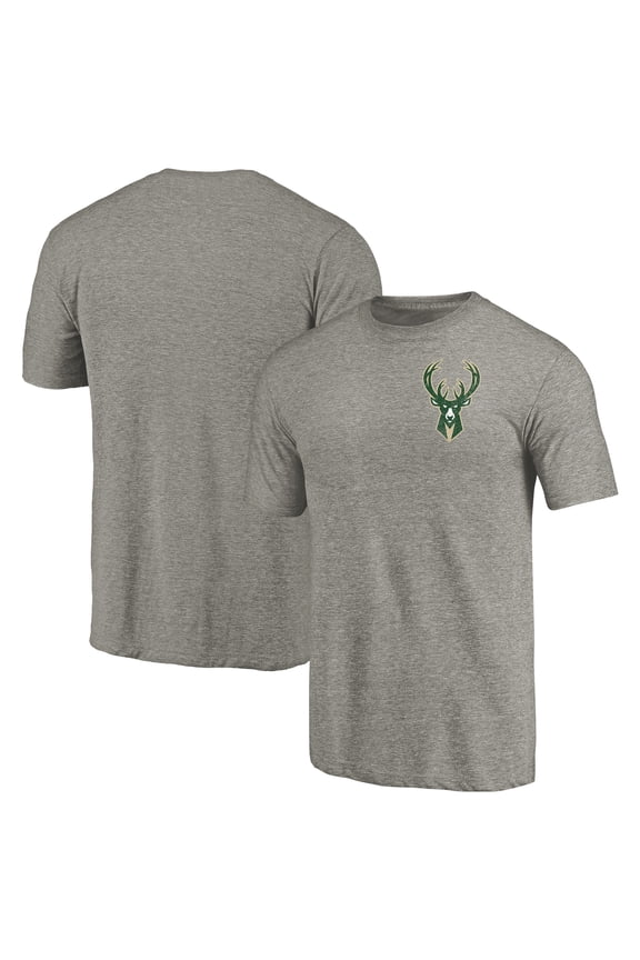 Men's Gray Milwaukee Bucks Primary Logo Left Chest Distressed Tri-Blend T-Shirt
