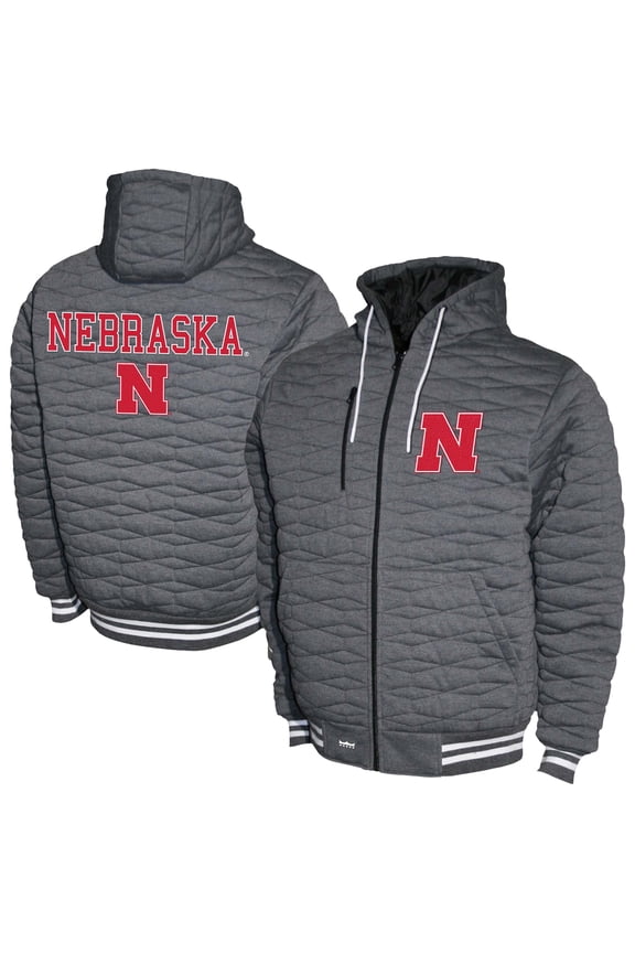 Men's Gray Nebraska Huskers Quilted Full-Zip Hooded Jacket