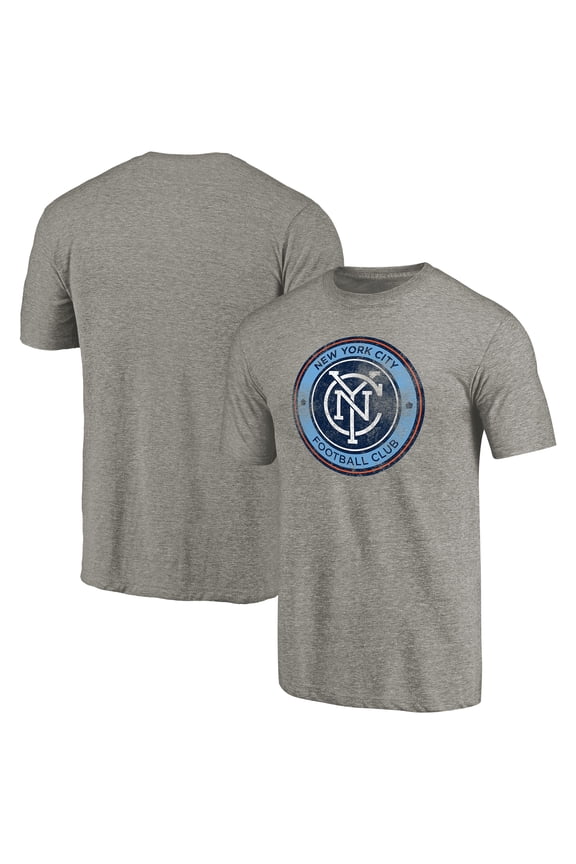 Men's Gray New York City FC Distressed Primary Logo Tri-Blend T-Shirt