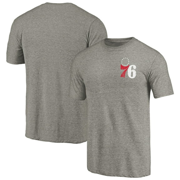 Men's Gray Philadelphia 76ers Primary Logo Left Chest Distressed Tri-Blend T-Shirt