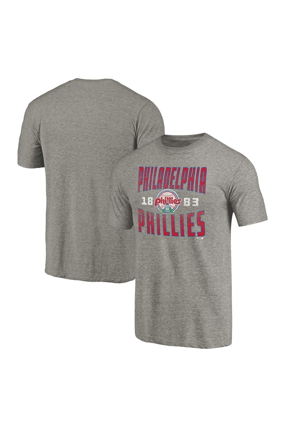 Men's Gray Philadelphia Phillies Cooperstown Collection Antique Stack Tri-Blend T-Shirt