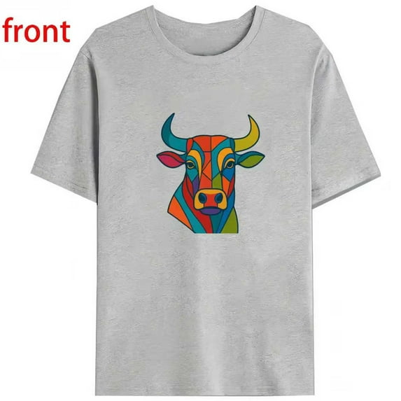Men's Gray Print Tshirt Graphic Tees Shirts Colorful Bull Geometric Art Humor S-5XL Tops