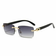 Mens Gray Tint Rimless Hip Hop Rectangle Trendy Retro Fashion Narrow Square Frame Sunglasses