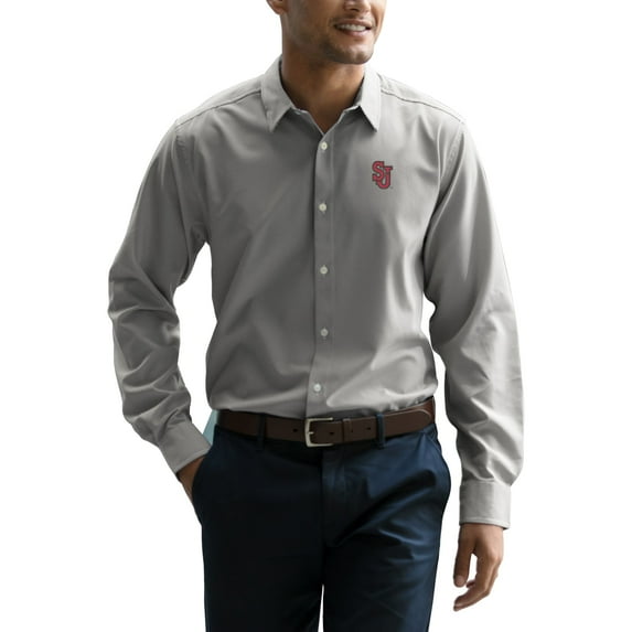 Men's Gray/White St. John's Red Storm Vansport Sandhill Dress Shirt