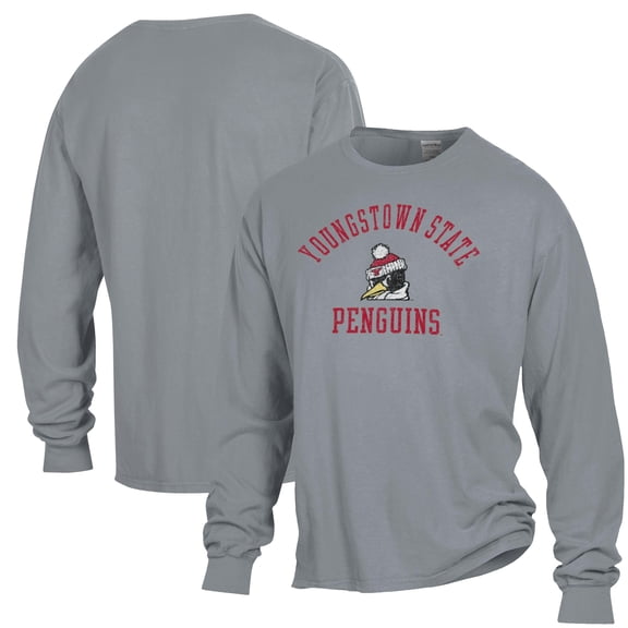 Men's ComfortWash Gray Youngstown State Penguins Arch Logo Garment Dyed Long Sleeve T-Shirt