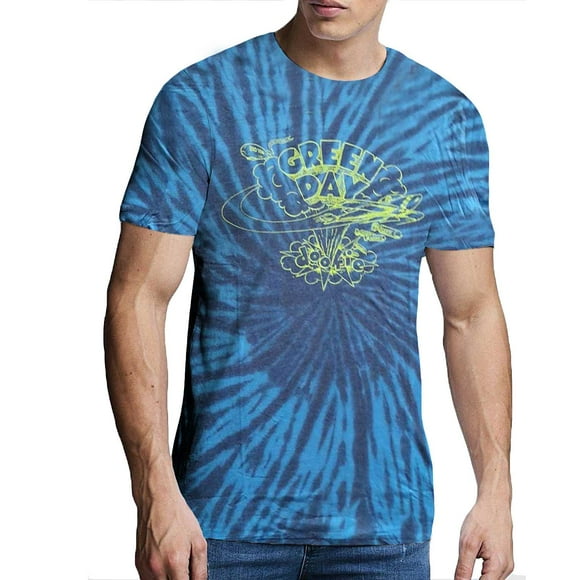 Men's Green Day Dookie Line Art (Dip-Dye) Tie Dye T-shirt Medium Blue