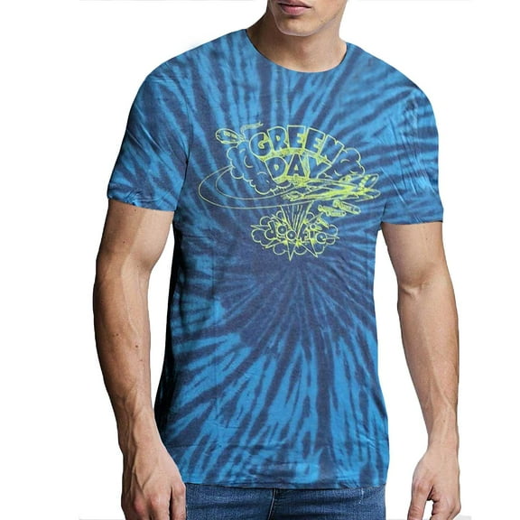 Men's Green Day Dookie Line Art (Dip-Dye) Tie Dye T-shirt Small Blue