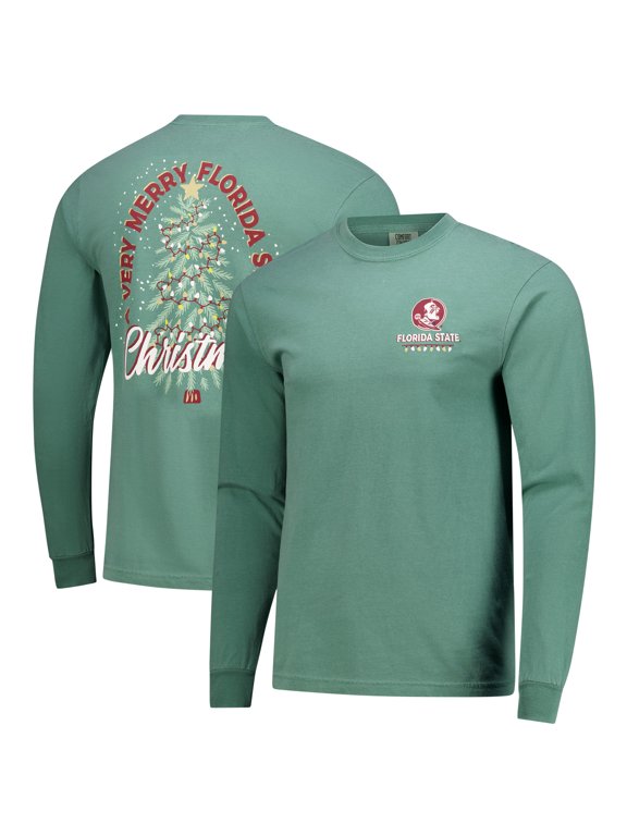 Men's Green Florida State Seminoles Comfort Colors Merry Christmas Tree Long Sleeve T-Shirt