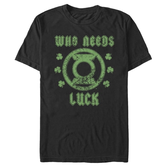 Men's Green Lantern St. Patrick's Day Who Needs Luck Distressed Graphic Tee Black 2X Large