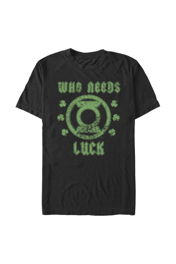 Men's Green Lantern St. Patrick's Day Who Needs Luck Distressed Graphic Tee Black 3X Large