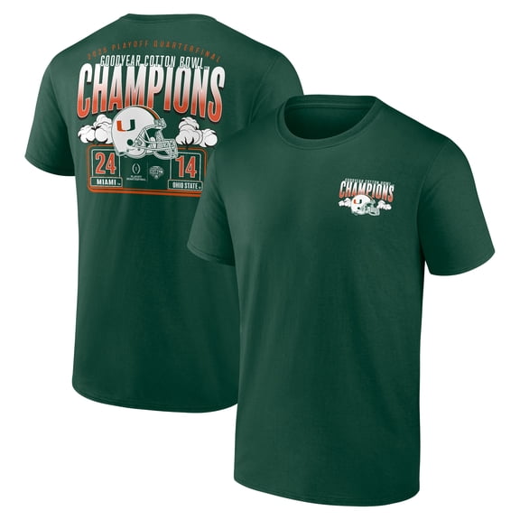 Men's Green Miami Hurricanes College Football Playoff 2025 Cotton Bowl Champions Scoring Drive T-Shirt