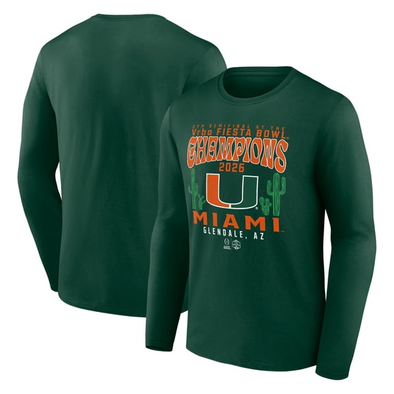 Men's Green Miami Hurricanes College Football Playoff 2026 Fiesta Bowl Champions Hometown Pride Long Sleeve T-Shirt