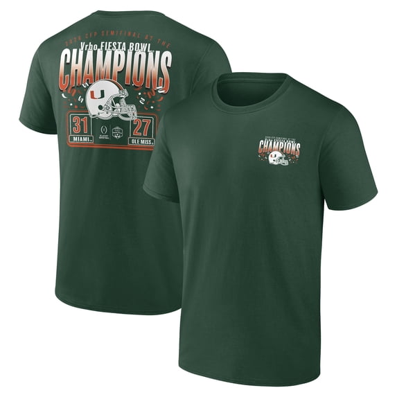 Men's Green Miami Hurricanes College Football Playoff 2026 Fiesta Bowl Champions Scoring Drive T-Shirt