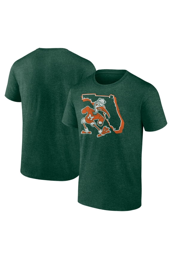 Men's Green Miami Hurricanes Inlay State Fade Tri-Blend T-Shirt