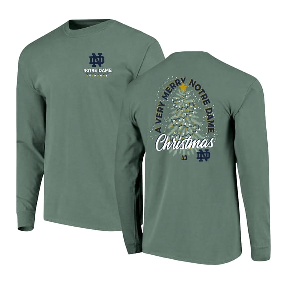Men's Green Notre Dame Fighting Irish Comfort Colors Merry Christmas Tree Long Sleeve T-Shirt