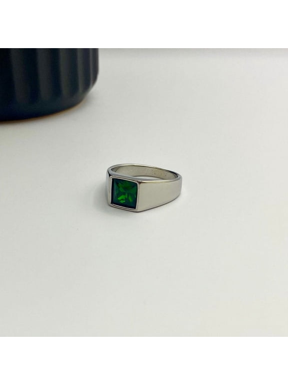 Round Green Simulated Emerald Ring 5.68 Ct 925, Sterling Silver (Ring)