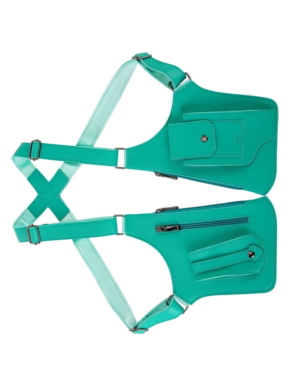 Men's Green Vest Backpack, Underarm Crossbody Bag with Adjustable Straps, PU Leather Shoulder Chest Pack, Sports Casual Double Shoulder Holster for Outdoor Travel, 10.8 x 6.1 in