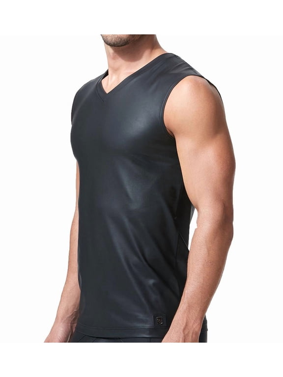 Men's Gregg Homme 152622 Crave Faux Leather Muscle Shirt (Black L)