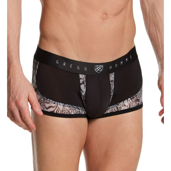 Men's Gregg Homme 200305 Wildcard Semi-See Through Boxer Trunk (Black L)