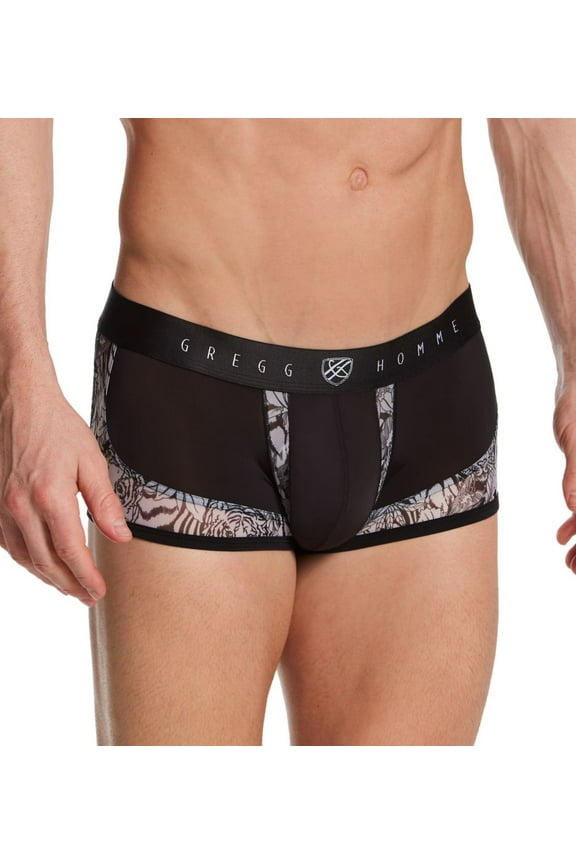 Men's Gregg Homme 200305 Wildcard Semi-See Through Boxer Trunk (Black S)