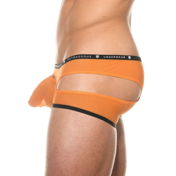 Men's Gregg Homme 200605 Gamer Shimmered Sheer Crotchless Trunk (Orange L)