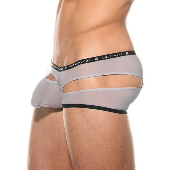 Men's Gregg Homme 200605 Gamer Shimmered Sheer Crotchless Trunk (Silver XL)
