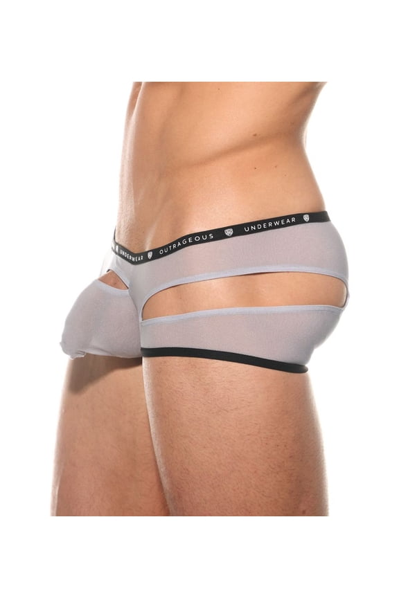 Men's Gregg Homme 200605 Gamer Shimmered Sheer Crotchless Trunk (Silver XL)