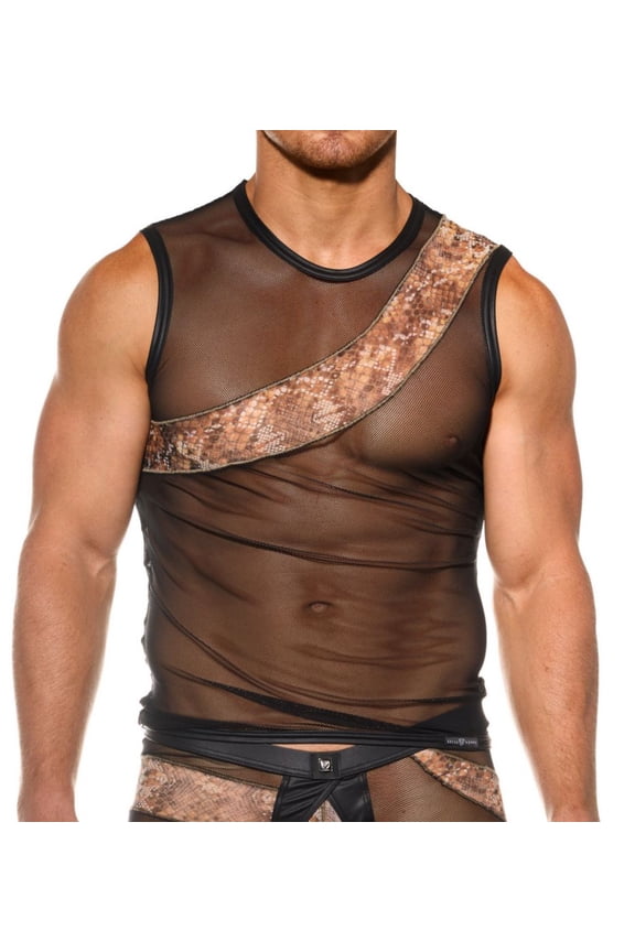 Men's Gregg Homme 201022 Sheer Animal Print Muscle Shirt (Black M)
