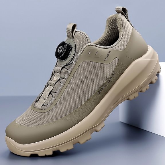Men's Grey Green Contrast Mesh Outdoor Hiking Shoes Auto Quick Lace Rugged Non-Slip Trekking Trainers
