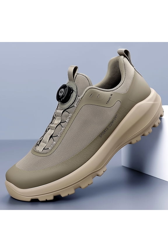 Men's Grey Green Contrast Mesh Outdoor Hiking Shoes Auto Quick Lace Rugged Non-Slip Trekking Trainers