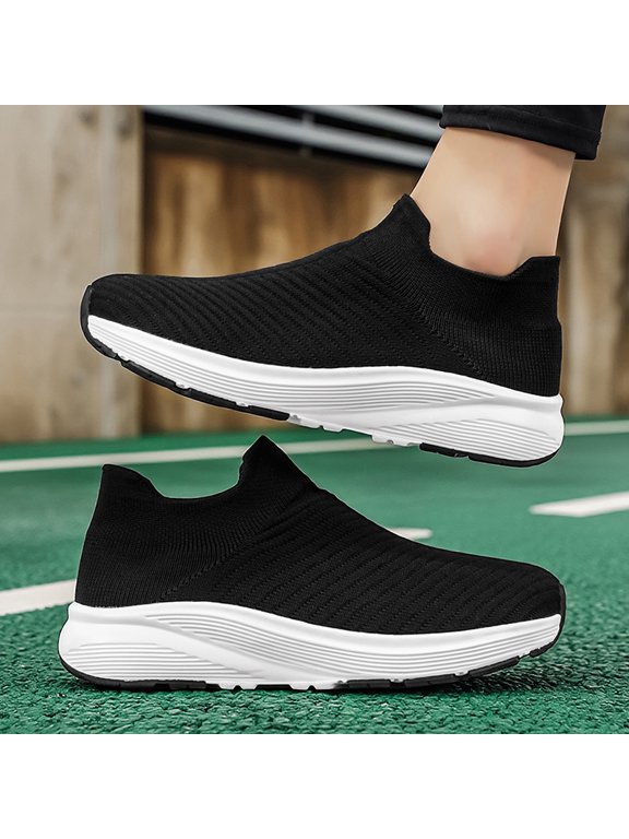 Men's Grey Knit Sock Slip-On Platform Walking Sneakers