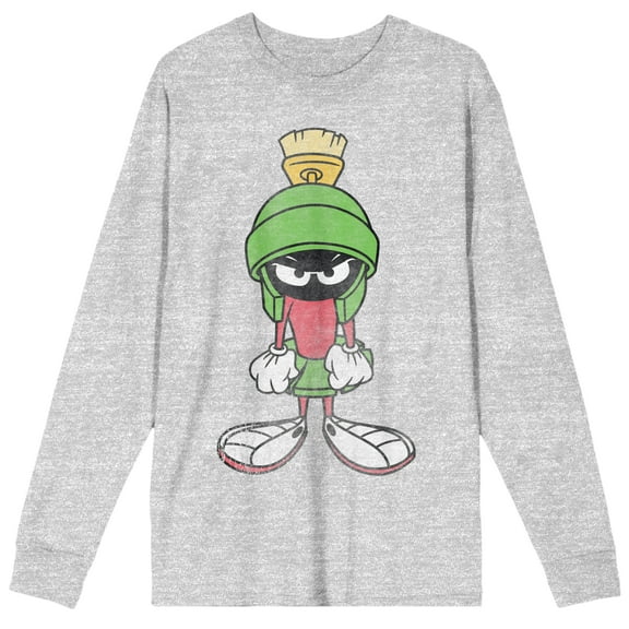 Men's Grey Longsleeve Packaged Shirt, Mad Marvin the Martian-M