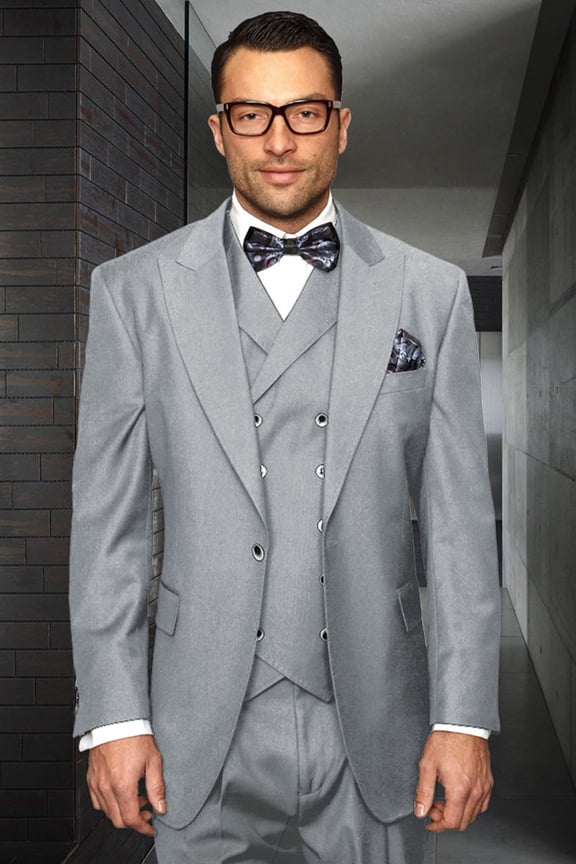 Men's  Grey Wool Peak Lapel Suit Gray 56 Long