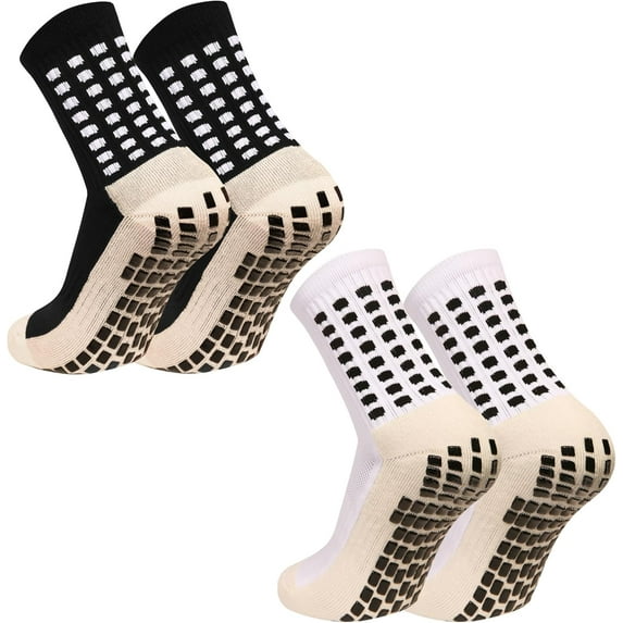 Men's Grip Soccer Socks Anti Slip Athletic Socks Non Slip Football Basketball Socks with Grip Pads2/4/6