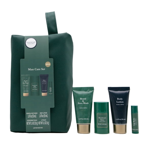 Men's Grooming Care Gift Set, Ambery Saffron Scent, 5 Pieces